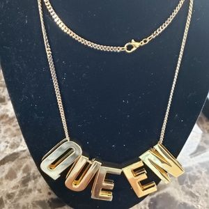 Queen necklace gold plated jewelry letters name